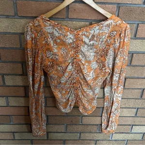 Free People Long Sleeve Say The Word Blouse Blood Orange Floral Size Small thumbnail 4