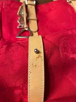 Women’s Ralph Lauren Red Jacquard Tote Bag Tan Trim Shoulder Bag thumbnail 7