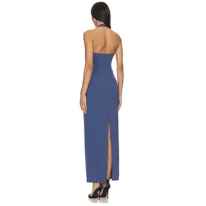 LIONESS 1999 Maxi Dress Blue Large L Halter Neck Ruched thumbnail 3