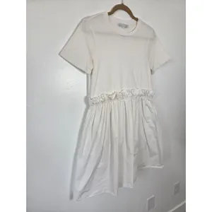 English Factory White Shirt Dress Ruffled Waist Pockets Tea Party Yacht Brunch M thumbnail 2