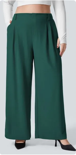 Halara Womens High Waisted Wide Leg Waffle Knit Work Pants Forest Green Size S thumbnail 1
