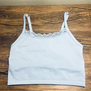 Aerie Ribbed Lace Trim Shelf Bra Crop Tank Baby Blue XL Adjustable Straps thumbnail 1