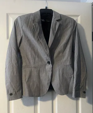 Zara Gray Single-Button Checked Blazer thumbnail 1
