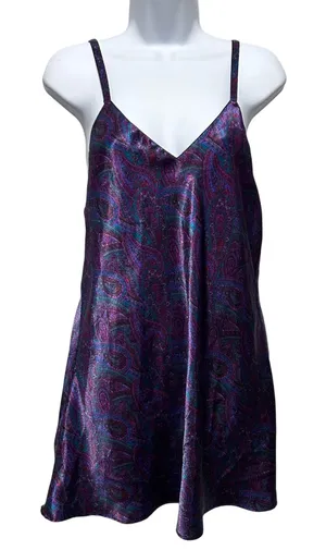 VTG Fredericks Of Hollywood Women‎ Satin Paisley Mini Slip Dress S Y2K Lingerie thumbnail 1