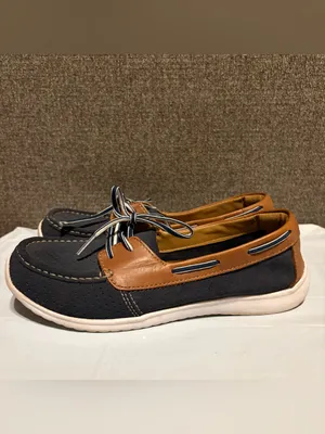 Cloudsteppers By Clarks Jocolin Vista Shoes‎ Sz 9 Boat Leather Navy Tan Womens thumbnail 3
