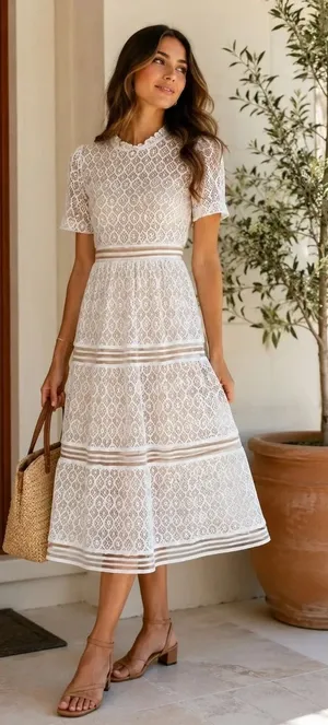 NWT BALTIC BORN Windsor Lace Midi Dress Ivory Nude Feminine Romantic Small thumbnail 1
