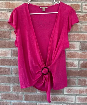 Banana Republic Linen Y2K Top Women’s XL Wrap Pink Tortoiseshell Ring Resort thumbnail 1