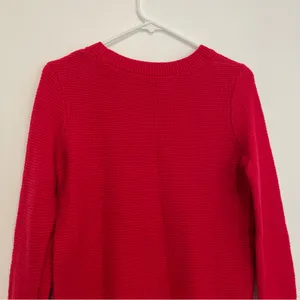 ANN TAYLOR LOFT Textured Button Cuff Sweater Bright Red 100% Cotton Crew Neck M thumbnail 12