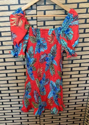 Milk & Honey Red Floral‎ Dress Size Medium thumbnail 1