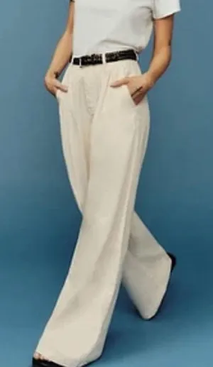 Reformation Alexa Wide Leg Cream Trousers size 2 thumbnail 1