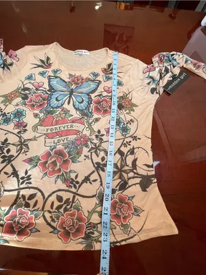 Madden Girl Y2K Tattoo Print Mesh Long Sleeve Top Butterflies Hearts Roses 2XL thumbnail 9