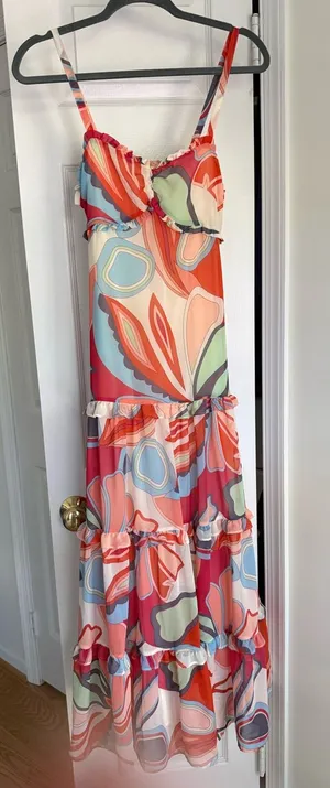 Alexis for Target Abstract Print Ruffle Tiered Maxi Dress Red Orange Size XXS thumbnail 1