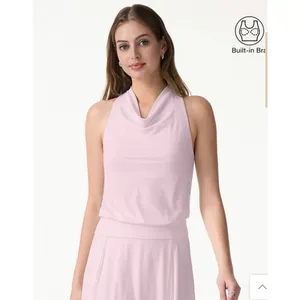 OGL Women Small White Stretch Linen Blend Cowl Neck Tank Top Brand New thumbnail 6