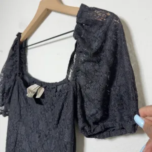 H&M Women Whimsigoth Vamp Babydoll Dress Small Black Lace Square‎ Neck Midi Slit thumbnail 7
