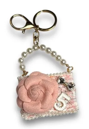 Source Unknown Boucle‎ plaid pearl rose bag charm thumbnail 1