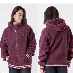 Billabong Maroon Blossom Sherpa Snow Hoodie Sweatshirt Size XS Fleece Zip‎ Hood thumbnail 2