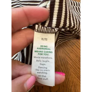 Aerie Henley Tank Top Womens XL Brown White Striped Ribbed Button Sleeveless thumbnail 6