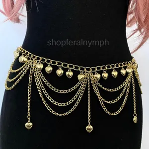 Gold Y2K Tiered Heart Charm Waist Chain Belt, Fits 22-27.5 Inches, X7GA1304 thumbnail 3