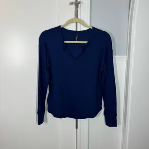 American Giant Luxe Rib Womens small Blue Cotton‎ V-Notch Long Sleeve Pullover thumbnail 2