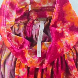 Free People -1853 Take‎ A Break Velvet Floral Orange Halter Top Blouse XS thumbnail 2