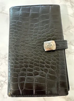 Ralph Lauren Black Croc Embossed Leather Bifold Wallet RL Logo Tab Closure thumbnail 1
