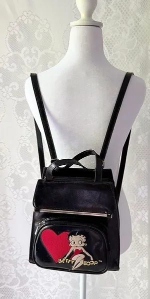 Vintage Betty Boop Mini Convertible Backpack Purse Y2K Black Faux Leather Bag thumbnail 1