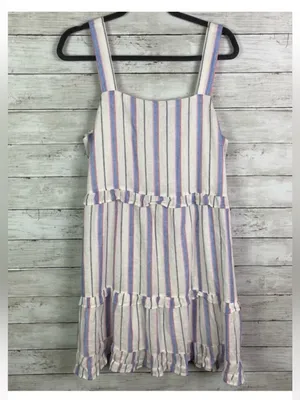 Rails Sandy Tahiti Blue White Pink Striped Tiered Ruffle Feminine Sundress Large thumbnail 2