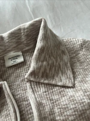 Abercrombie & Fitch | Marled Ribbed Half Zip Collar Sweater Top Beige Cream XXS thumbnail 6