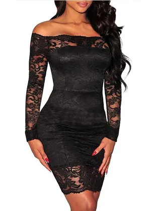 NEW Off Shoulder Lace Party Dress Cocktail Mini Dress Elegant XL thumbnail 2