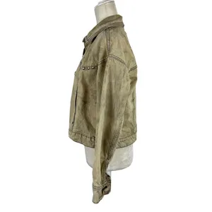 Zara Studded Z1975 Cropped Denim Jacket Tan Size XS Washed effect 100% Cotton thumbnail 9
