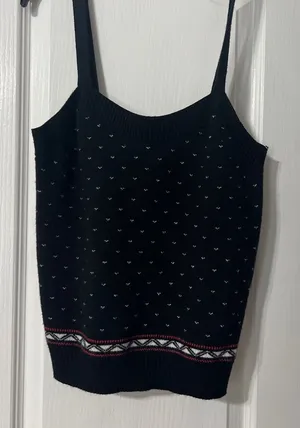Anthropologie Black Knit Spaghetti Strap Camisole with Accent Border thumbnail 1