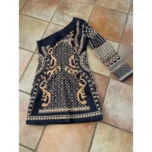 Bejeweled one-shoulder mini dress featuring pearl embellishments small thumbnail 8