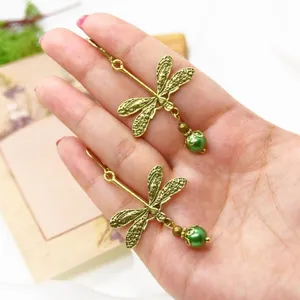 Gold Dragonfly Earrings Green thumbnail 4
