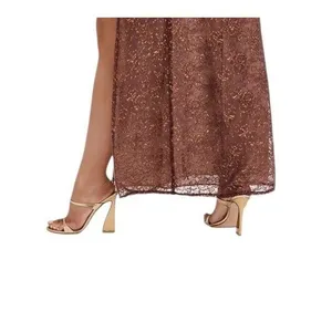 NEW House Of CB Dress Luciana Metallic Brown Long Gown Dress Peppercorn Xs Vneck thumbnail 4