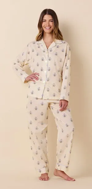 The Cat’s Pajamas Luxe Pima Queen Bee Honey Bee Pajama Set Size S thumbnail 1