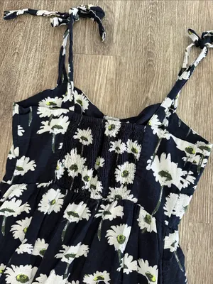 Urban outfitters Positano midi dress navy blue sunflower floral boho small thumbnail 9