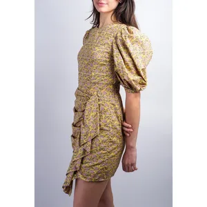 Aureum Ruched Sash Mini Dress Size XS Yellow Floral Cottage Feminine Prairie‎ thumbnail 10