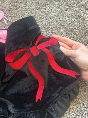 Sugar Thrillz Black Velvet Ruffle Shorts with Red Bow Accents thumbnail 4