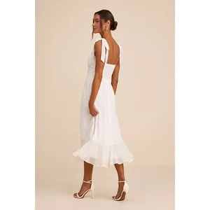 Lulus Summer Invite White Tie-Strap Tiered Midi Dress Wedding Bridal XL NWT thumbnail 3