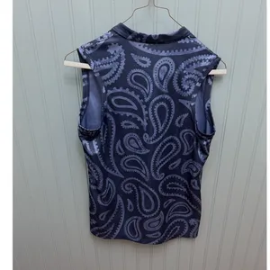 Nike Dri-FIT Women Sleeveless Paisley Polo Shirt Navy Blue Grey Small Split Neck thumbnail 4