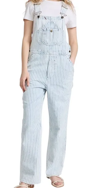 Faherty Topsail Overalls Denim Adjustable Pockets Railroad Stripe Blue White S thumbnail 1