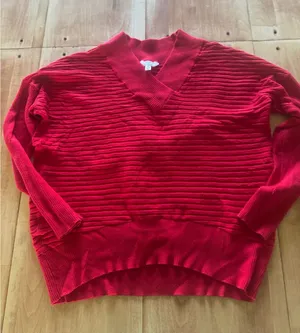 Time and Tru Womens‎ Red V-Neck Ribbed Knit Pullover Sweater Size S 4-6 thumbnail 1
