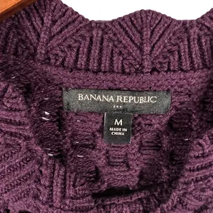 Banana Republic Sweater Womens M Purple Cable Knit Crew Neck Pullover Casual thumbnail 4