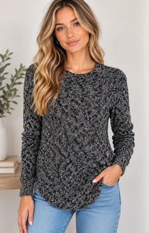 So Womens Small Black Marled Knit Sweater Long Sleeve Crew Neck Tunic Pullover thumbnail 1