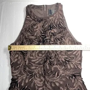 Carmen Marc Valvo‎ Sleeveless Zip Back Embroidered Brown Tank Top 2 thumbnail 3