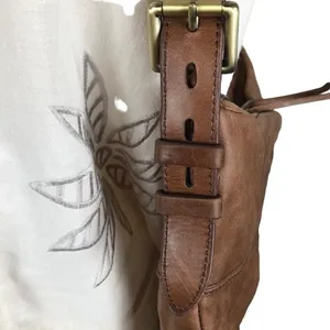 Hobo‎ International Brand Camel Leather Shoulder Bag with Blue Floral Liner thumbnail 13