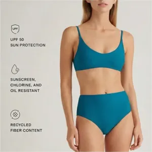 NWOT Quince Women's Scoop Neck Bikini Top Teal Blue Size Medium Sold Out thumbnail 2
