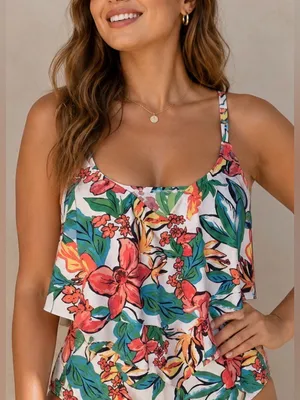 NWT!! Tropical Floral Women's Swimsuit Top Size Medium thumbnail 1