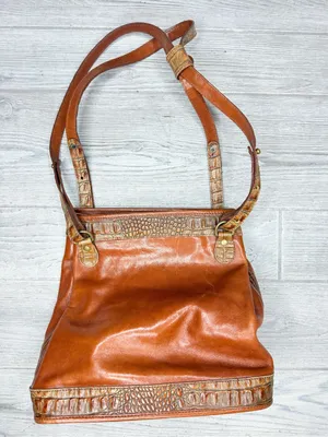Vintage Brahmin brown leather tooled shoulder bag purse 10 “ alligator print thumbnail 12