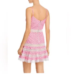 Bardot Camille fit and flare mini Eyelet lace Dress. pink white sz M 8 thumbnail 2
